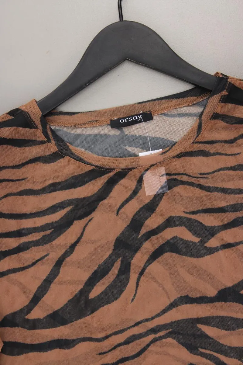 Orsay Mesh Shirt Gr. M mit Tierdruck Kurzarm braun