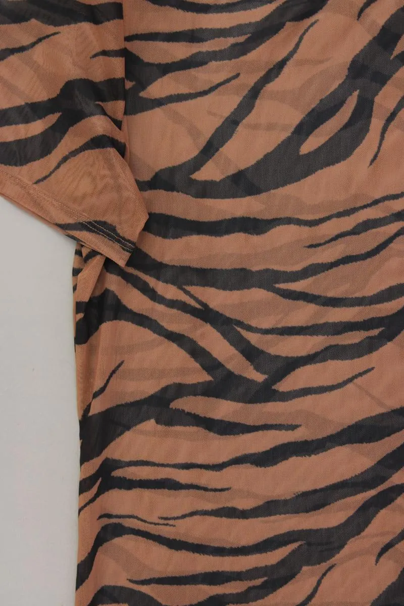 Orsay Mesh Shirt Gr. M mit Tierdruck Kurzarm braun