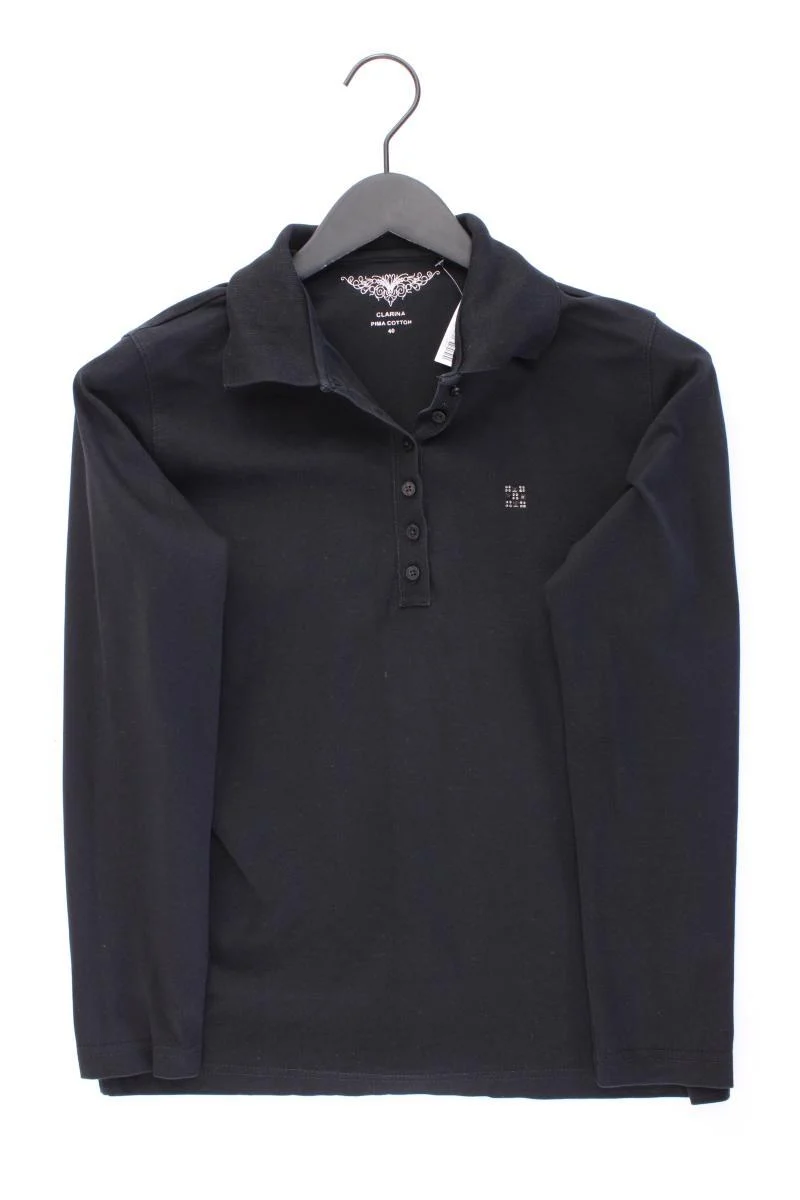 CLARINA Poloshirt Gr. 40 Langarm schwarz aus Baumwolle