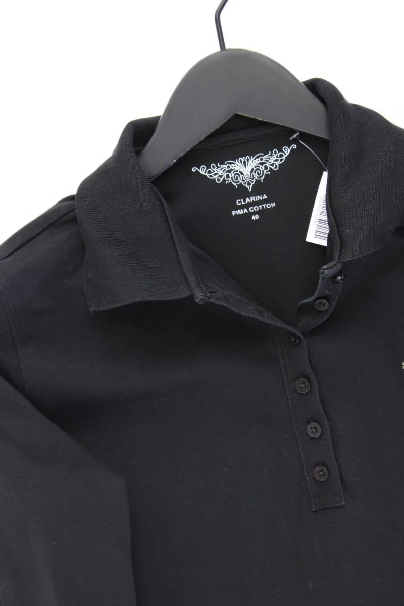 CLARINA Poloshirt Gr. 40 Langarm schwarz aus Baumwolle