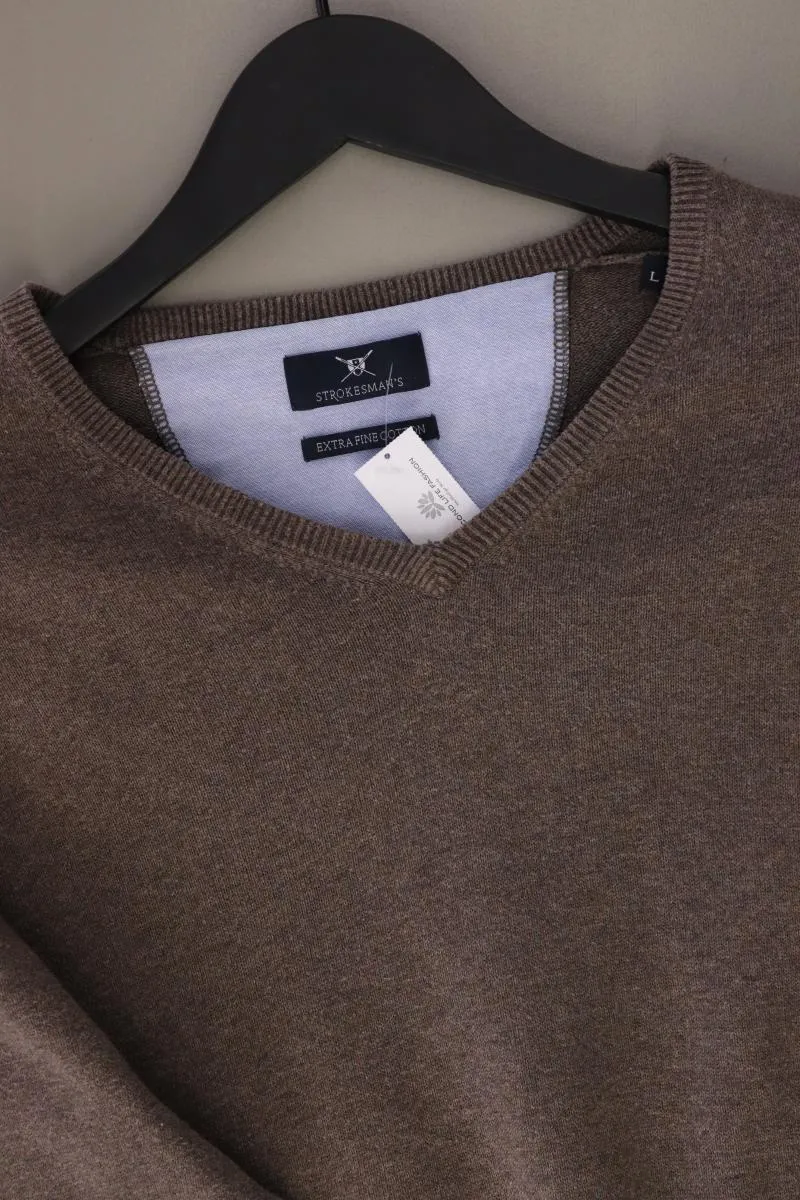 STROKESMAN'S Feinstrickpullover für Herren Gr. L braun aus Baumwolle