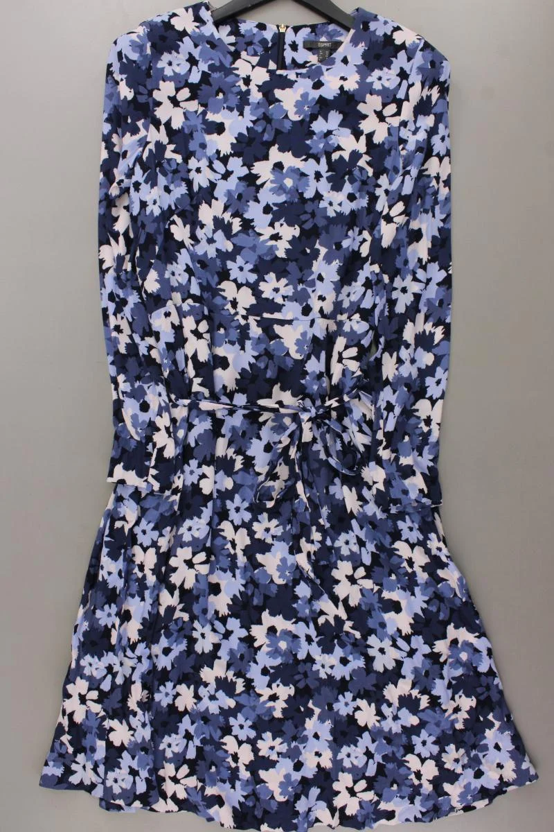 Esprit Langarmkleid Gr. 38 mit Blumenmuster mit Gürtel blau aus Viskose