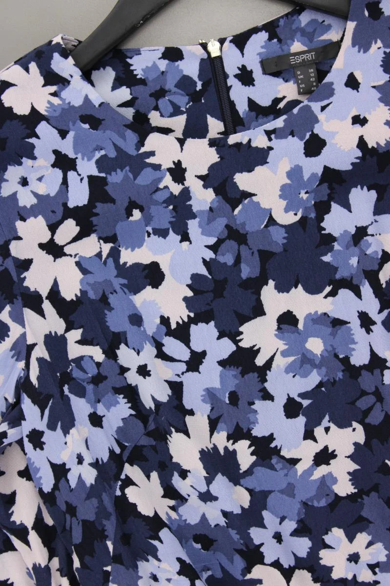 Esprit Langarmkleid Gr. 38 mit Blumenmuster mit Gürtel blau aus Viskose