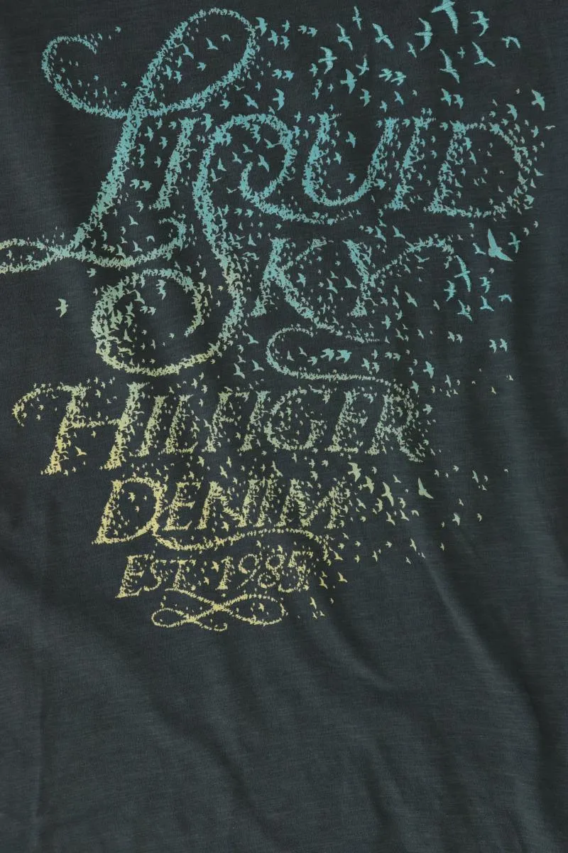 Hilfiger Denim Printshirt Gr. S Kurzarm olivgrün aus Baumwolle