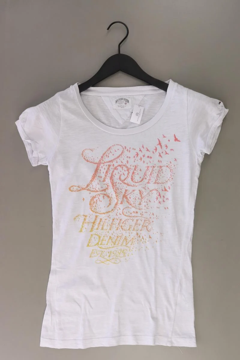 Hilfiger Denim Printshirt Gr. S Kurzarm weiß aus Baumwolle