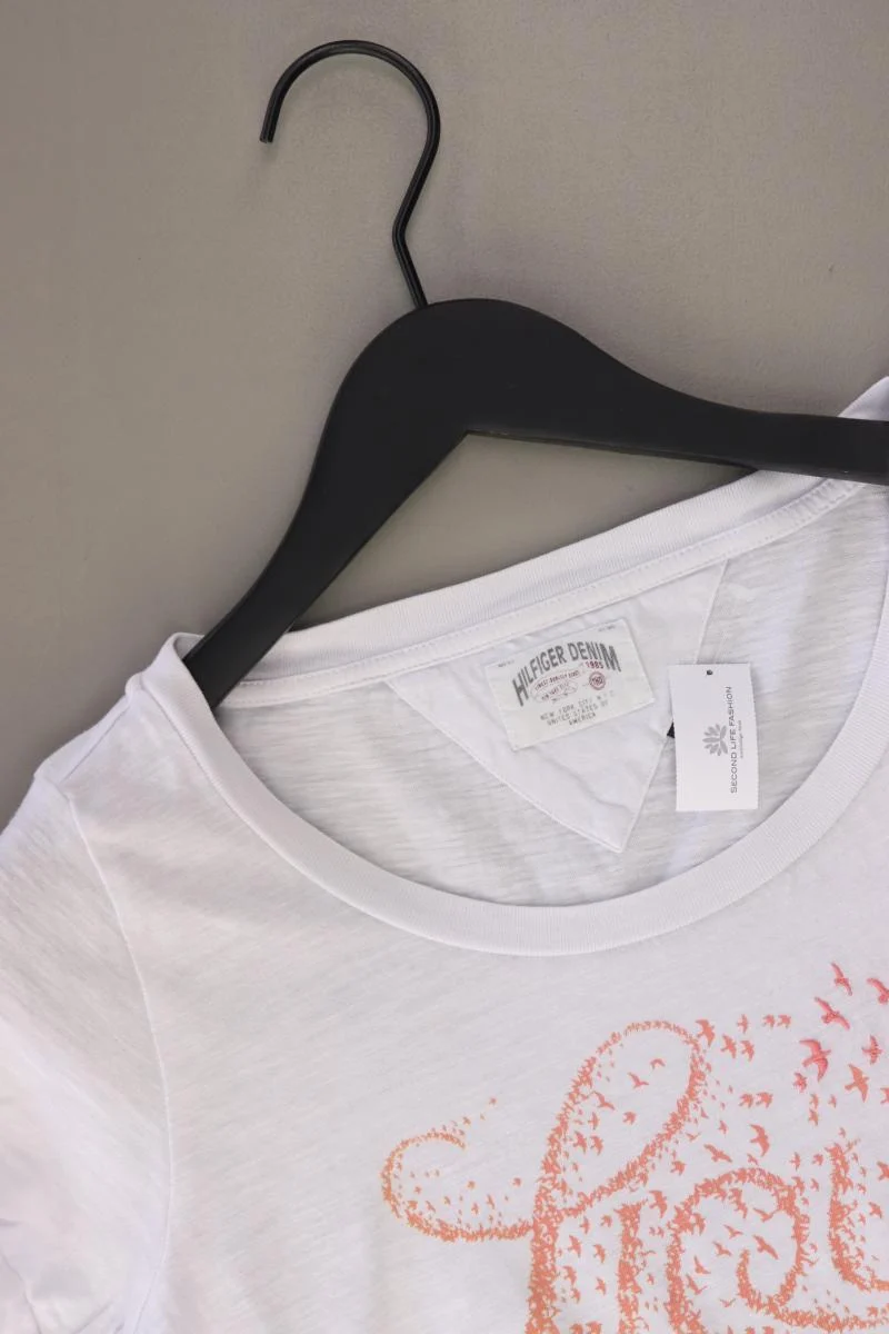 Hilfiger Denim Printshirt Gr. S Kurzarm weiß aus Baumwolle