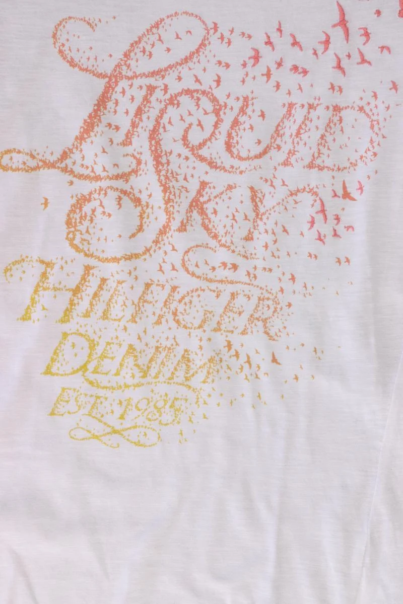 Hilfiger Denim Printshirt Gr. S Kurzarm weiß aus Baumwolle