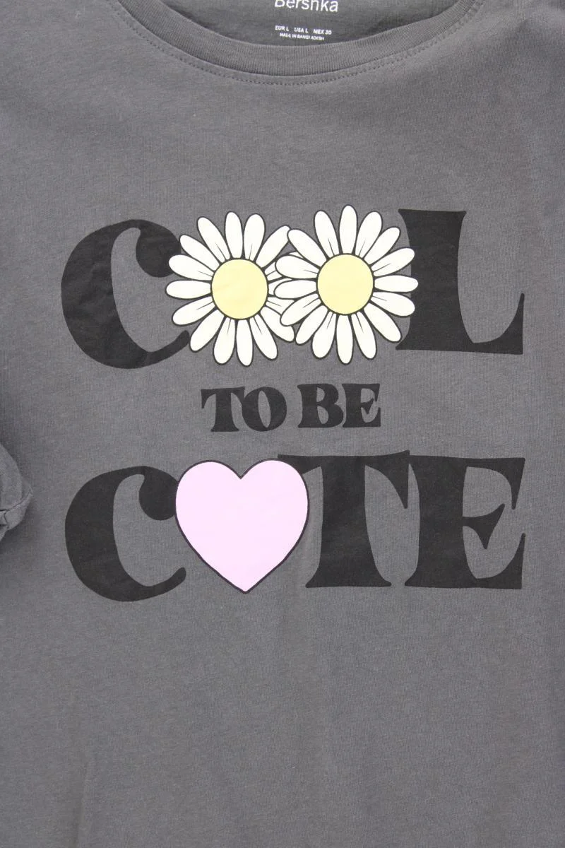 Bershka Printshirt Gr. L Kurzarm grau