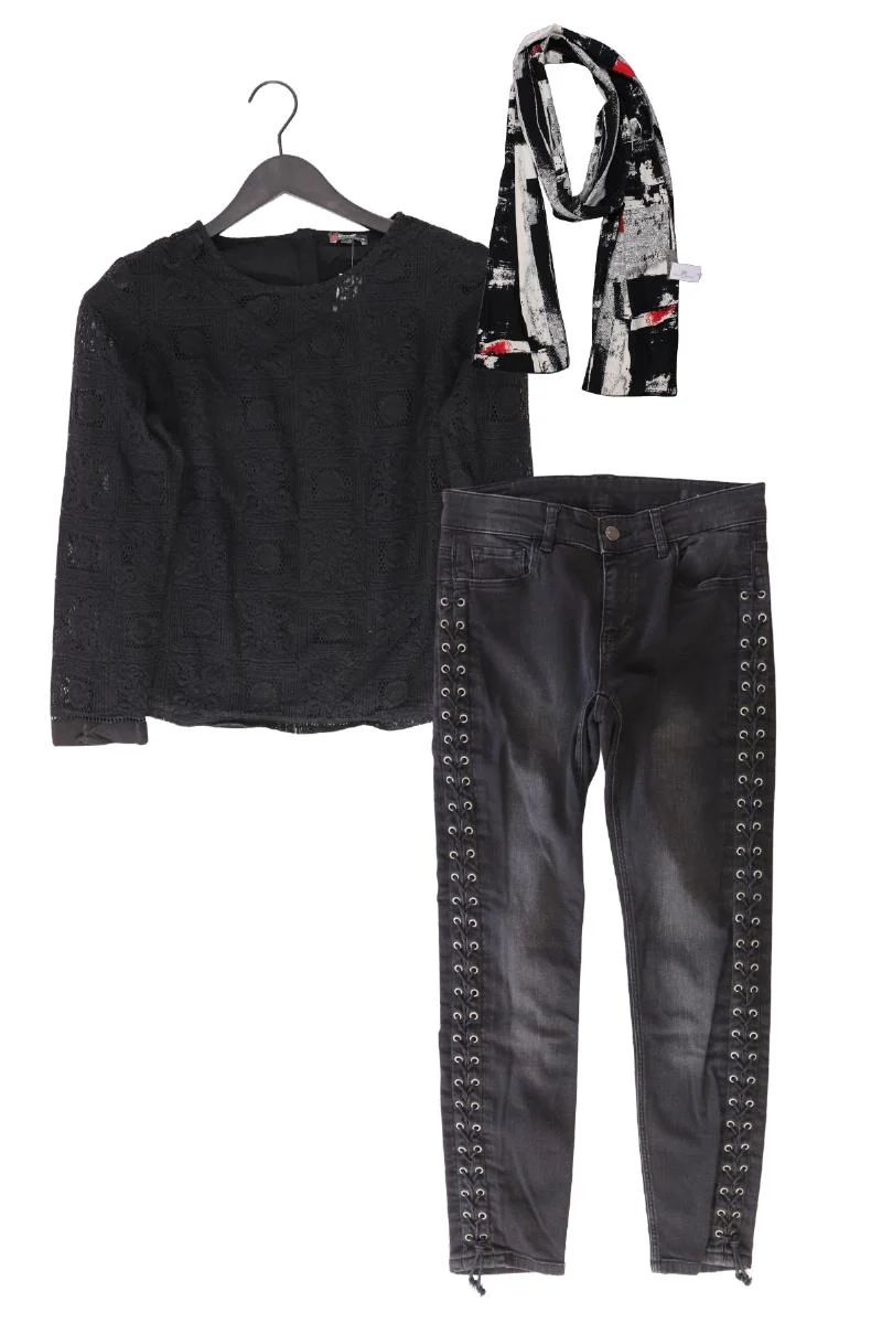 Second Hand Outfit Größe M mit Street One Spitzenbluse in Gr. 38 und Schal