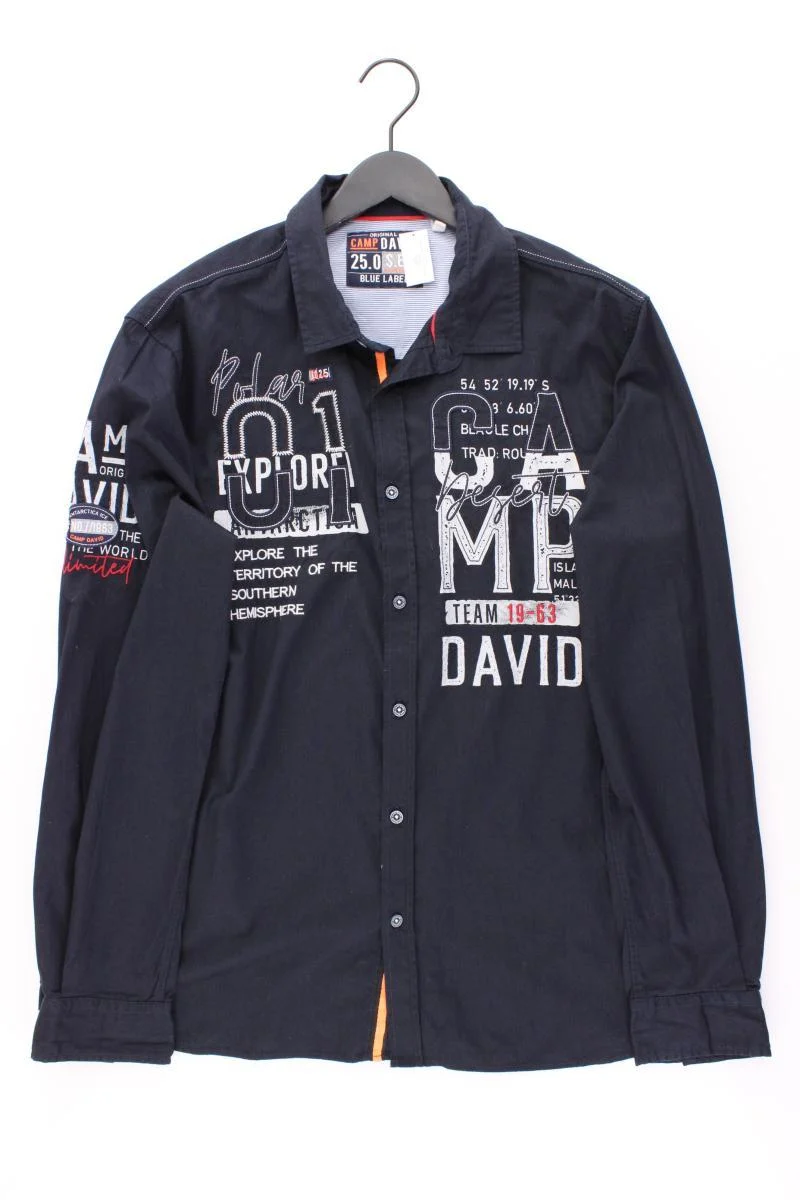 Camp David Langarmhemd für Herren Gr. XL blau aus Baumwolle