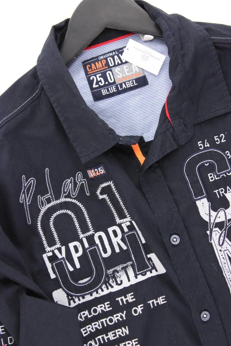 Camp David Langarmhemd für Herren Gr. XL blau aus Baumwolle