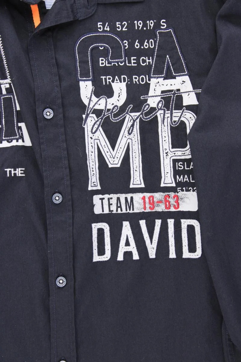 Camp David Langarmhemd für Herren Gr. XL blau aus Baumwolle