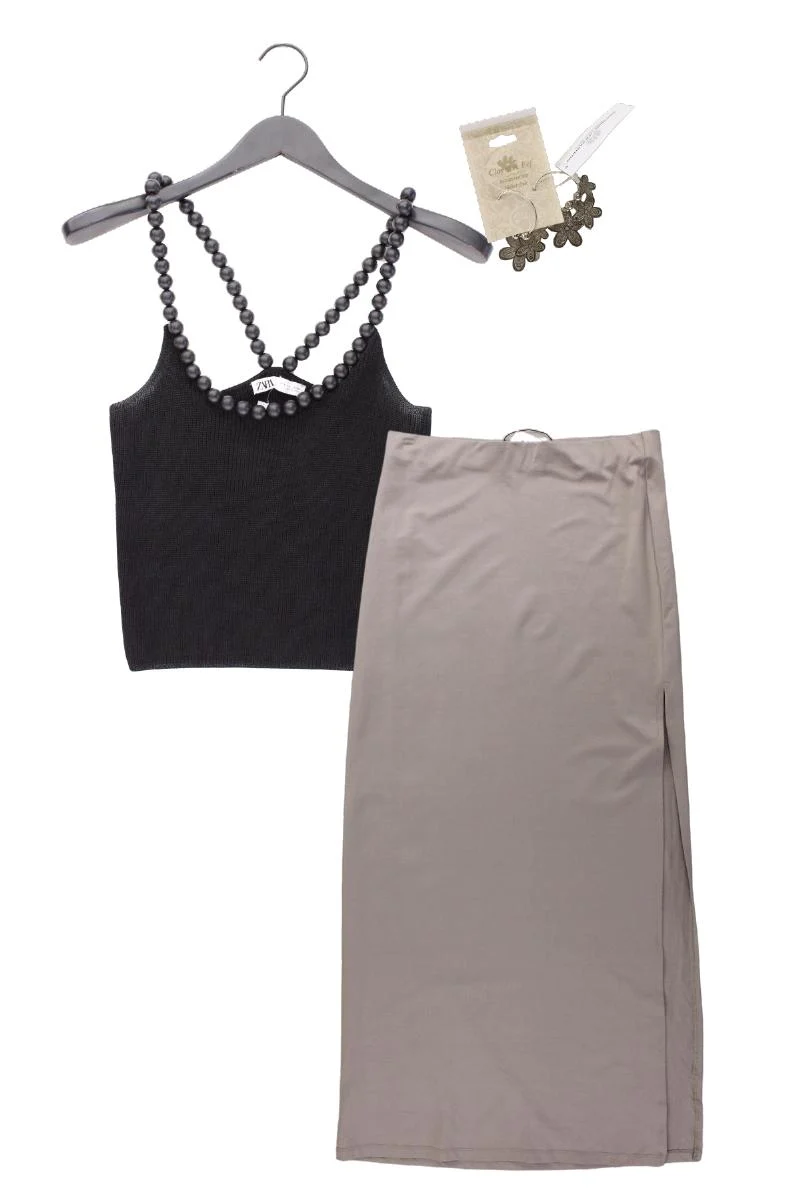 Second Hand Outfit Größe L mit Zara Trägertop in Gr. L und Schmuck