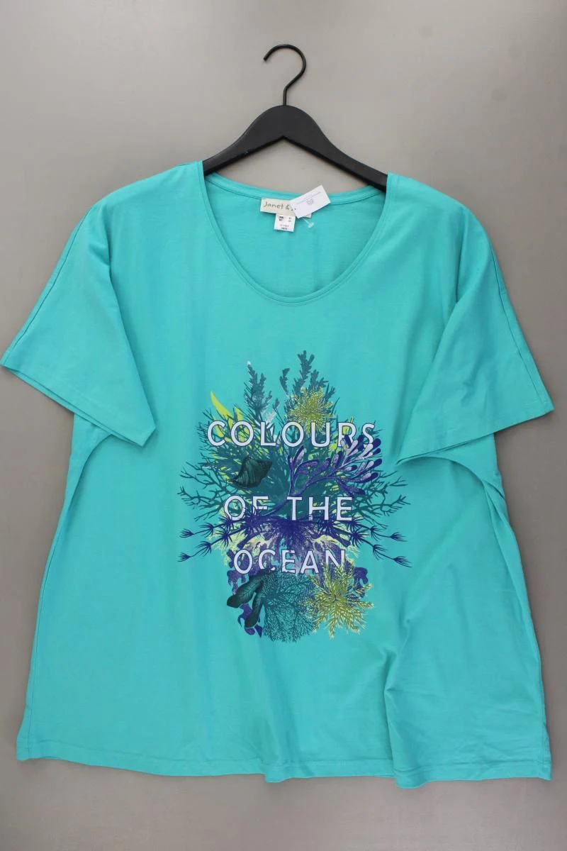 Janet & Joyce Printshirt Gr. 52 neuwertig Kurzarm türkis aus Baumwolle