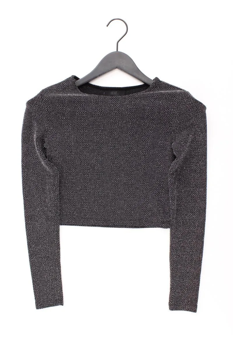 H&M Glitzer Crop Longshirt Gr. XS Langarm mit Glitzer silber aus Polyamid