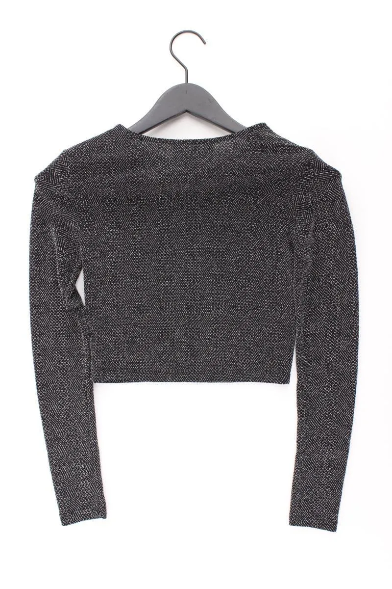 H&M Glitzer Crop Longshirt Gr. XS Langarm mit Glitzer silber aus Polyamid