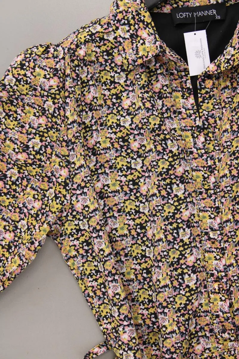 LOFTY MANNER Midikleid Gr. XS mit Blumenmuster mit Gürtel 3/4 Ärmel mehrfarbig