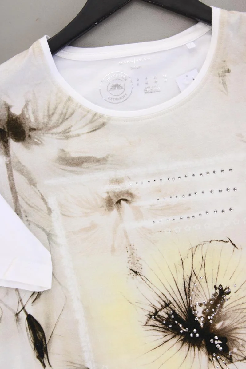 MARK ADAM Printshirt Gr. 38 Kurzarm weiß aus Baumwolle