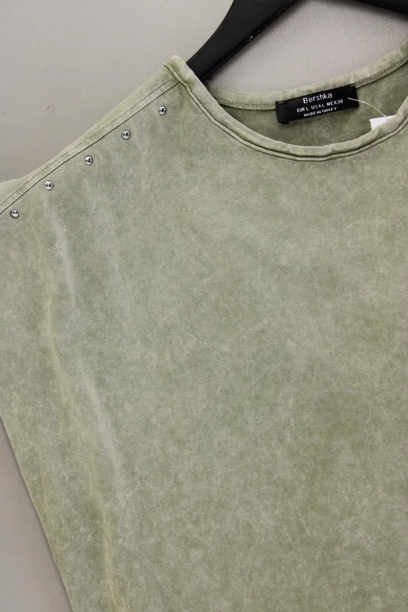 Bershka Kurzarmkleid Gr. L grün aus Baumwolle