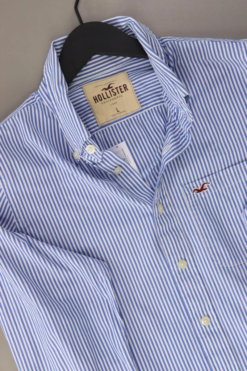 Hollister Langarmhemd für Herren Gr. L gestreift blau aus Baumwolle