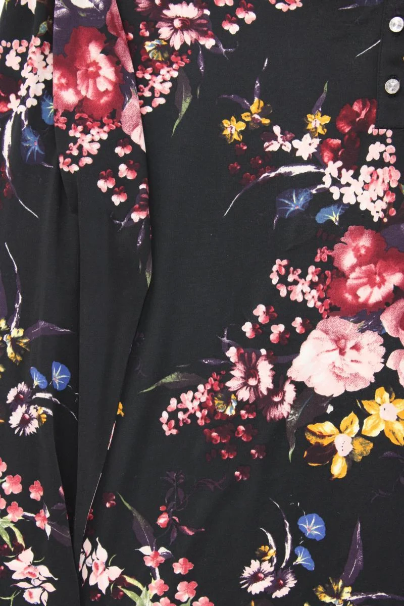 Himmelblau Printshirt Gr. 44 mit Blumenmuster Langarm mehrfarbig aus Polyester