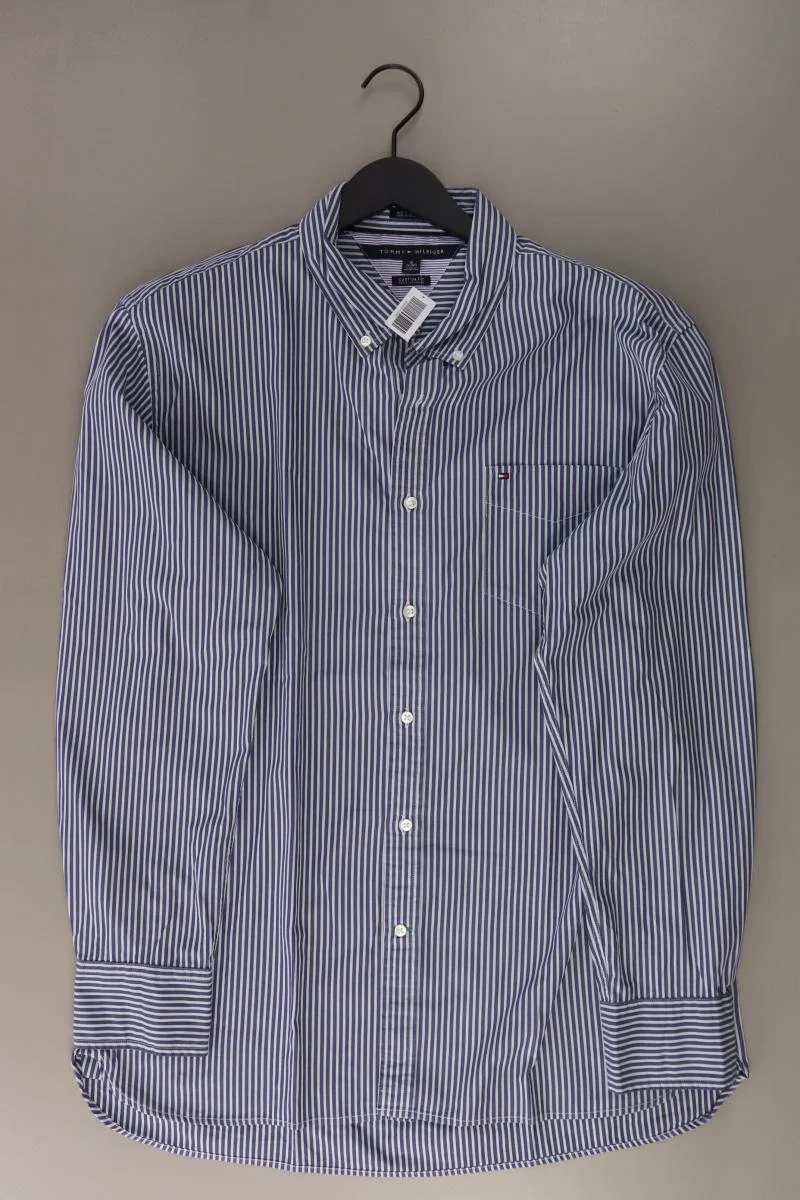 Tommy Hilfiger Langarmhemd für Herren Gr. XL gestreift blau aus Baumwolle