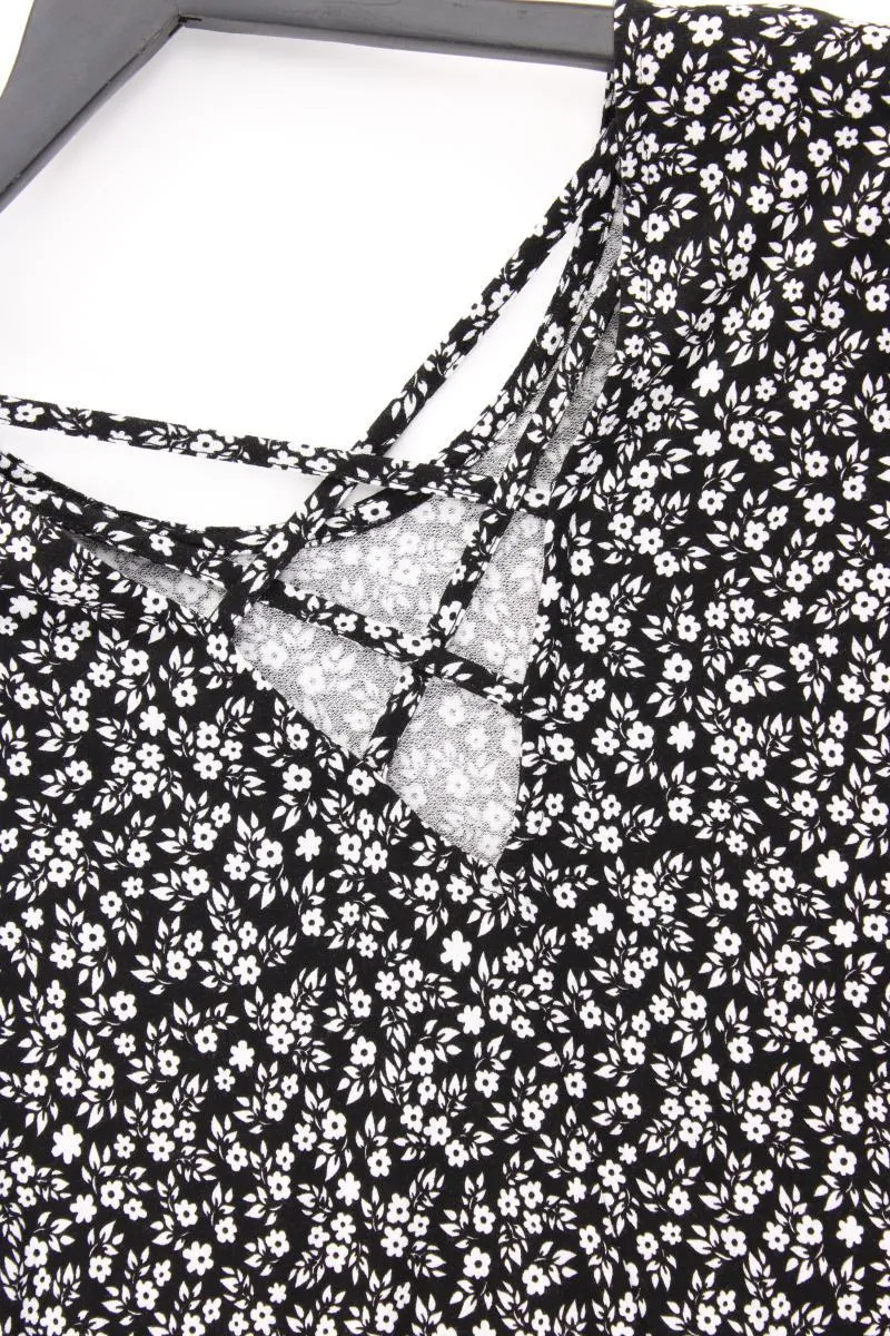 Only Kleid Gr. L mit Blumenmuster Kurzarm schwarz aus Viskose