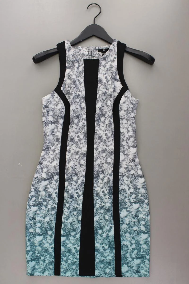 H&M Etuikleid Gr. 36 mit Blumenmuster Ärmellos grau aus Polyester