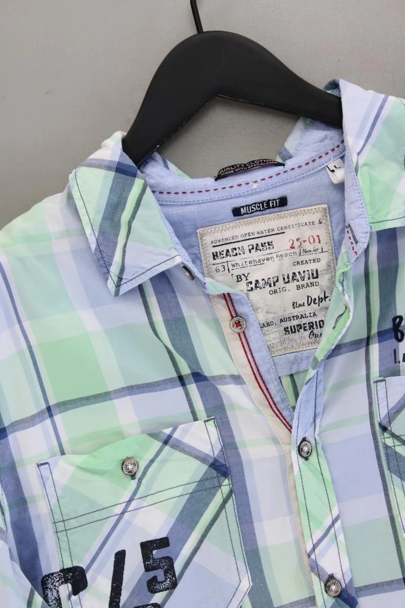 Camp David Karohemd für Herren Gr. XL kariert Kurzarm blau aus Baumwolle