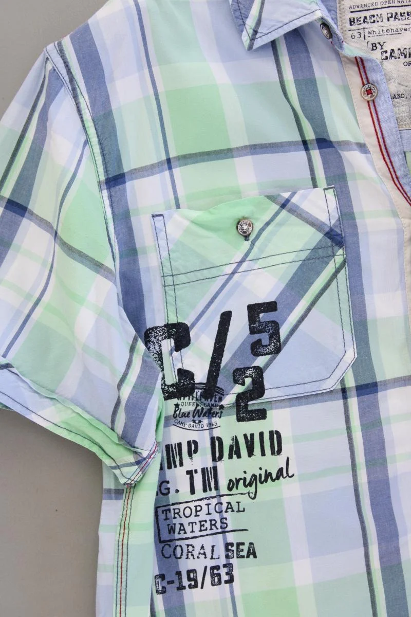 Camp David Karohemd für Herren Gr. XL kariert Kurzarm blau aus Baumwolle