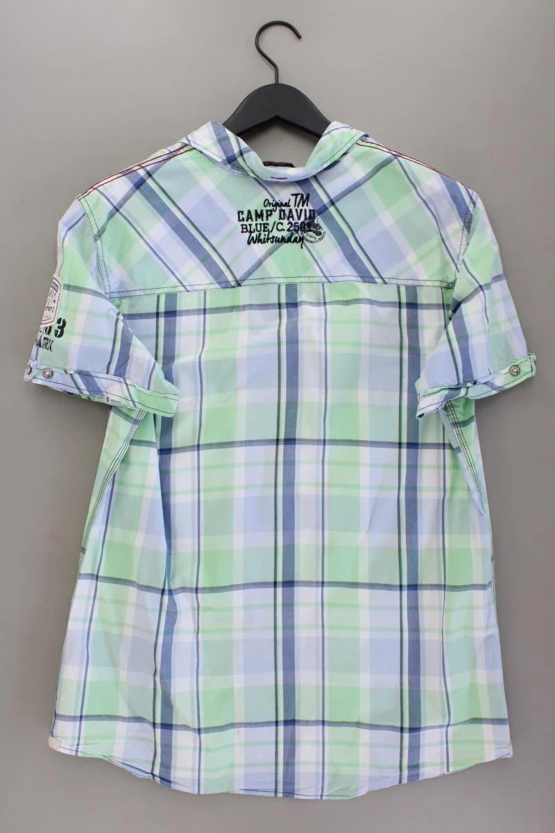 Camp David Karohemd für Herren Gr. XL kariert Kurzarm blau aus Baumwolle