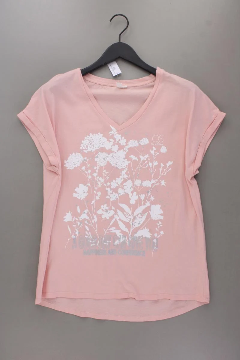 QS by s.Oliver Shirt mit V-Ausschnitt Gr. XL Kurzarm rosa aus Baumwolle
