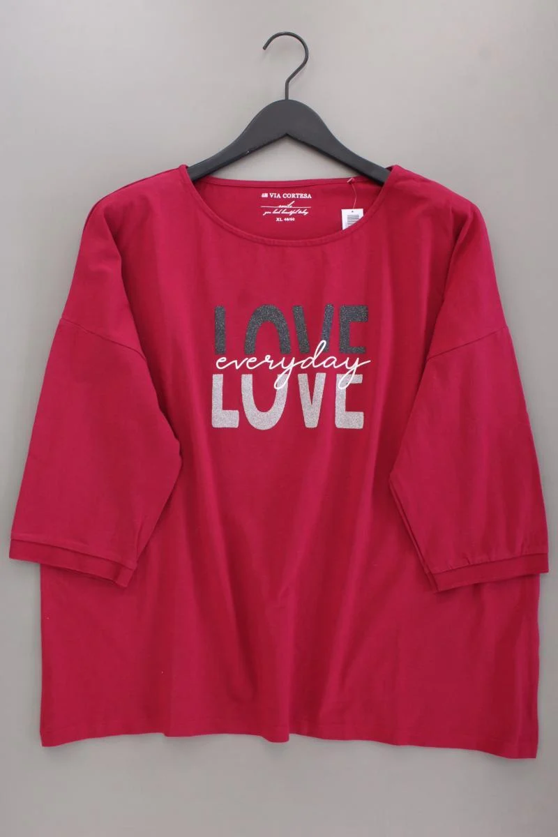 Via Cortesa Oversize-Shirt Gr. 48/50 3/4 Ärmel mit Glitzer rot aus Baumwolle