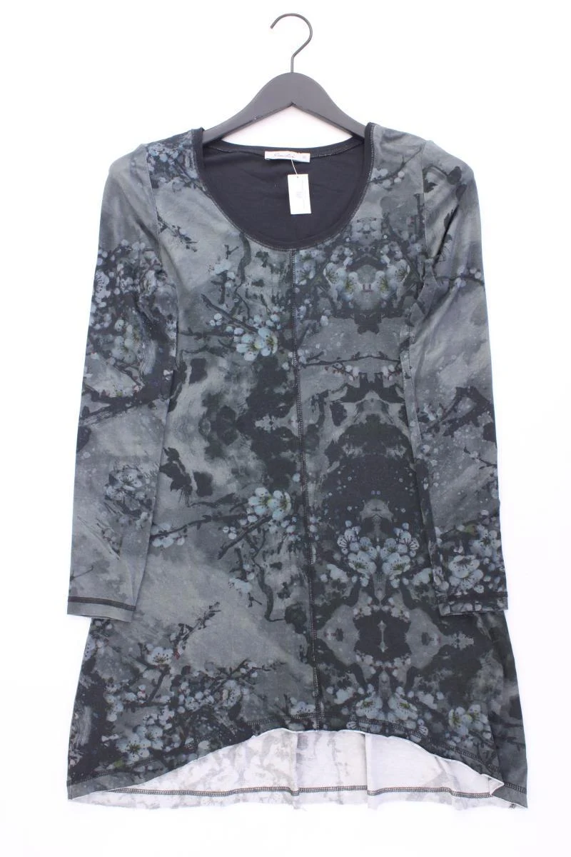 Simclan Kurzes Kleid Gr. 36 mit Blumenmuster Langarm grau aus Viskose