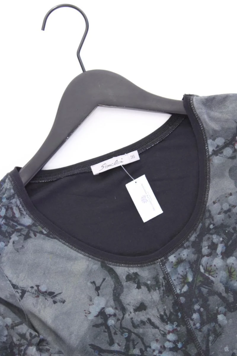 Simclan Kurzes Kleid Gr. 36 mit Blumenmuster Langarm grau aus Viskose