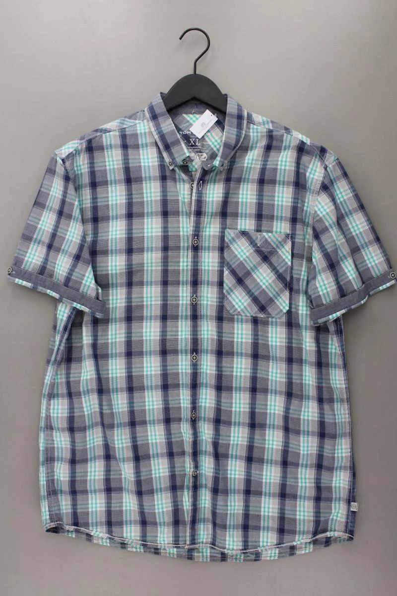 Tom Tailor Karohemd für Herren Gr. XL kariert Kurzarm blau aus Baumwolle