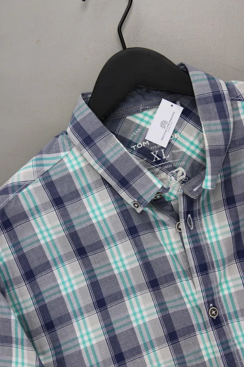 Tom Tailor Karohemd für Herren Gr. XL kariert Kurzarm blau aus Baumwolle