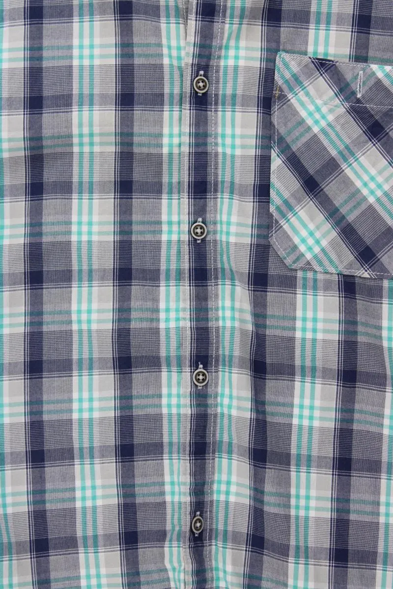 Tom Tailor Karohemd für Herren Gr. XL kariert Kurzarm blau aus Baumwolle