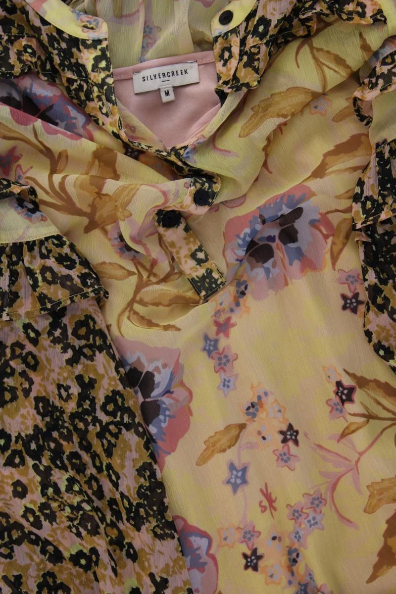 Silver Creek Chiffonkleid Gr. M mit Blumenmuster Langarm gelb aus Polyester