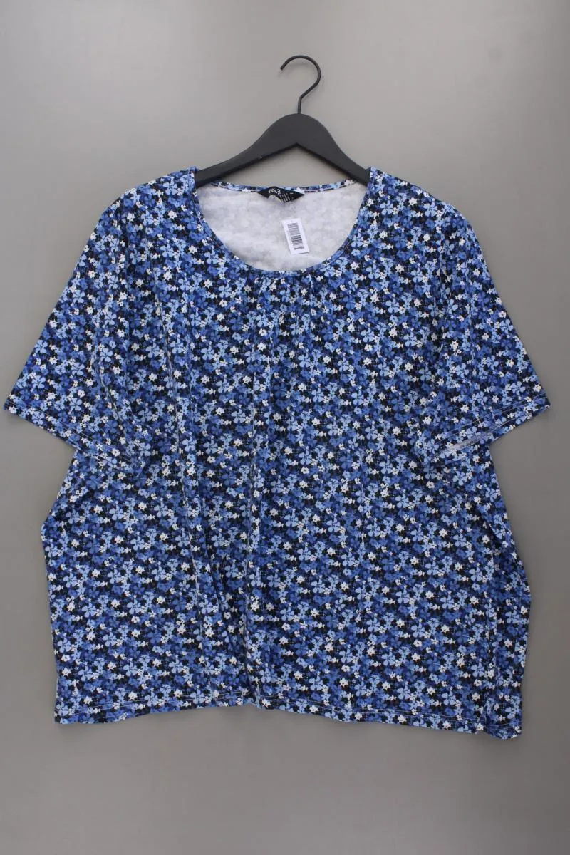 Ulla Popken Printshirt Gr. 58/60 mit Blumenmuster Kurzarm blau aus Baumwolle