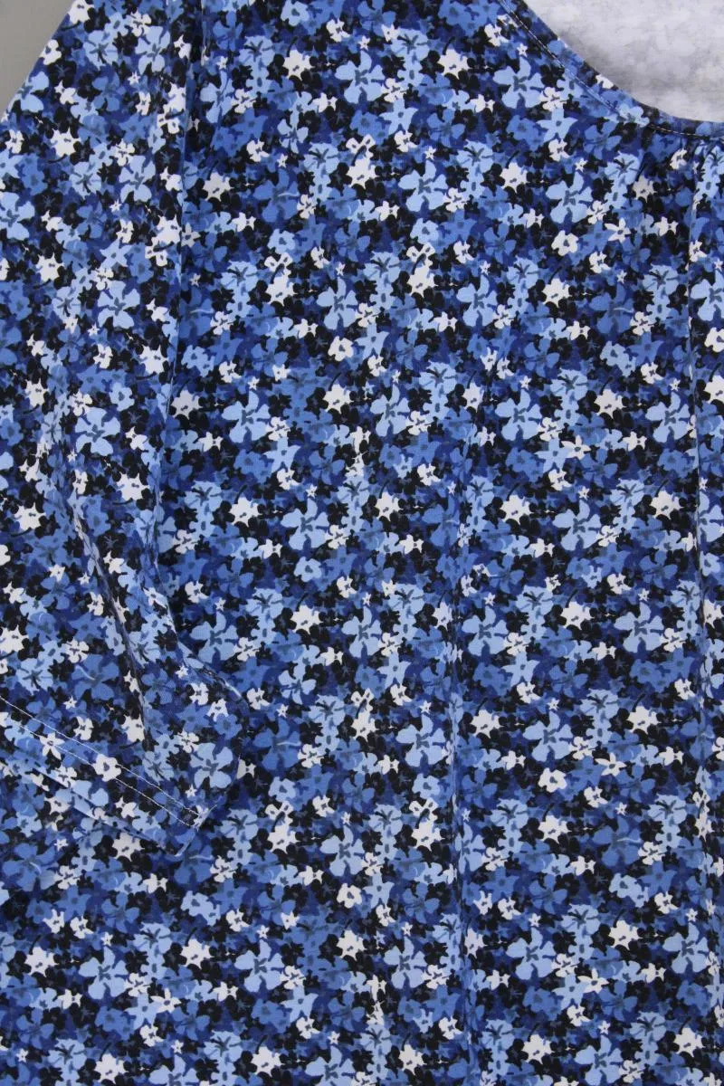 Ulla Popken Printshirt Gr. 58/60 mit Blumenmuster Kurzarm blau aus Baumwolle
