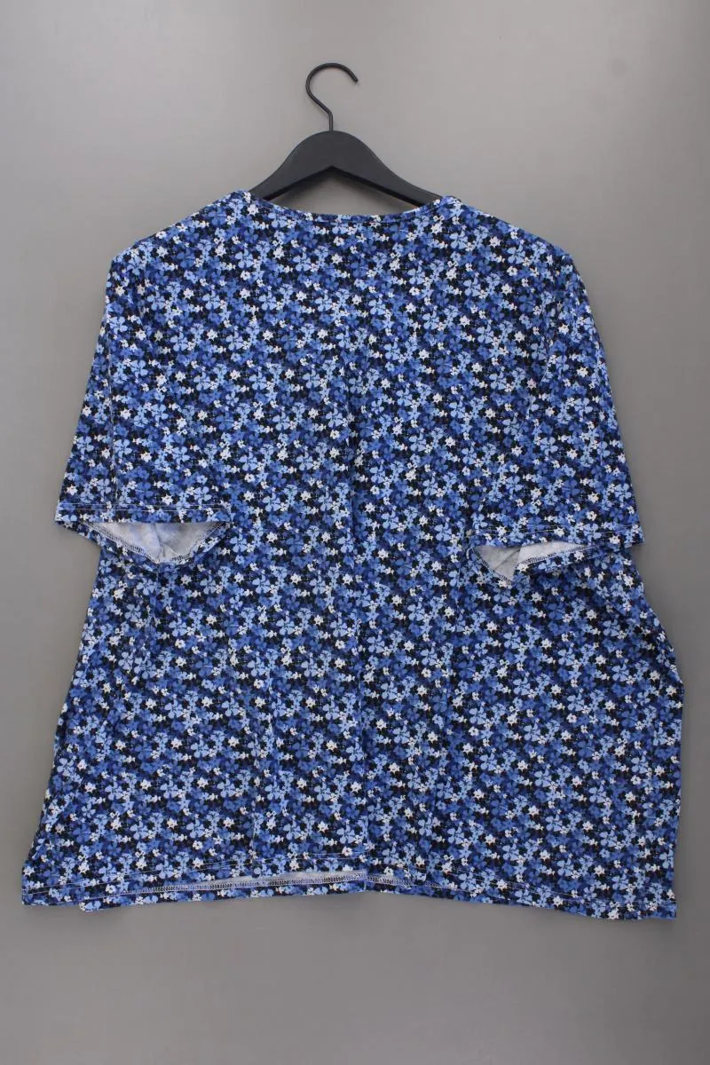 Ulla Popken Printshirt Gr. 58/60 mit Blumenmuster Kurzarm blau aus Baumwolle