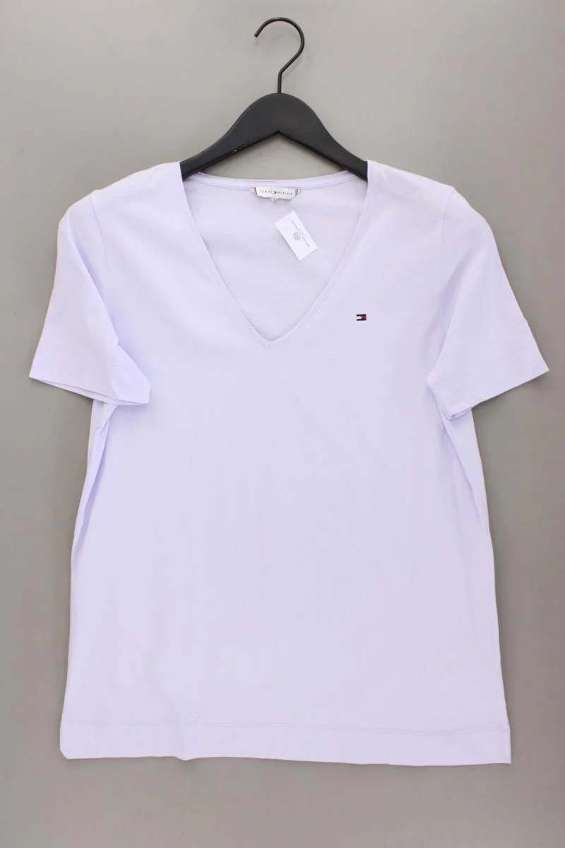 Tommy Hilfiger Shirt mit V-Ausschnitt Gr. L Kurzarm lila aus Baumwolle