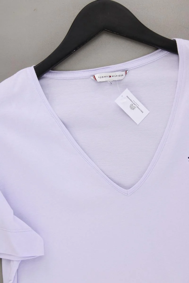 Tommy Hilfiger Shirt mit V-Ausschnitt Gr. L Kurzarm lila aus Baumwolle