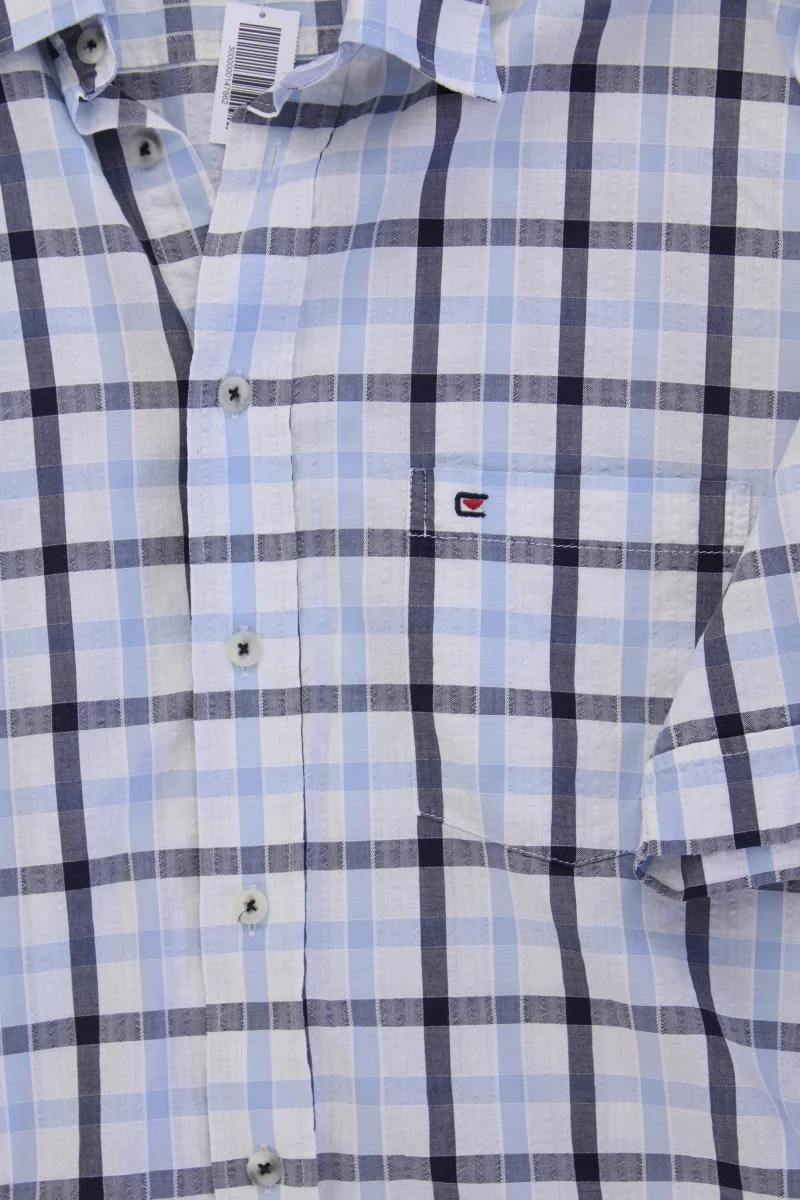 Casa Moda Kurzarmhemd für Herren Gr. XL geometrisches Muster blau aus Baumwolle