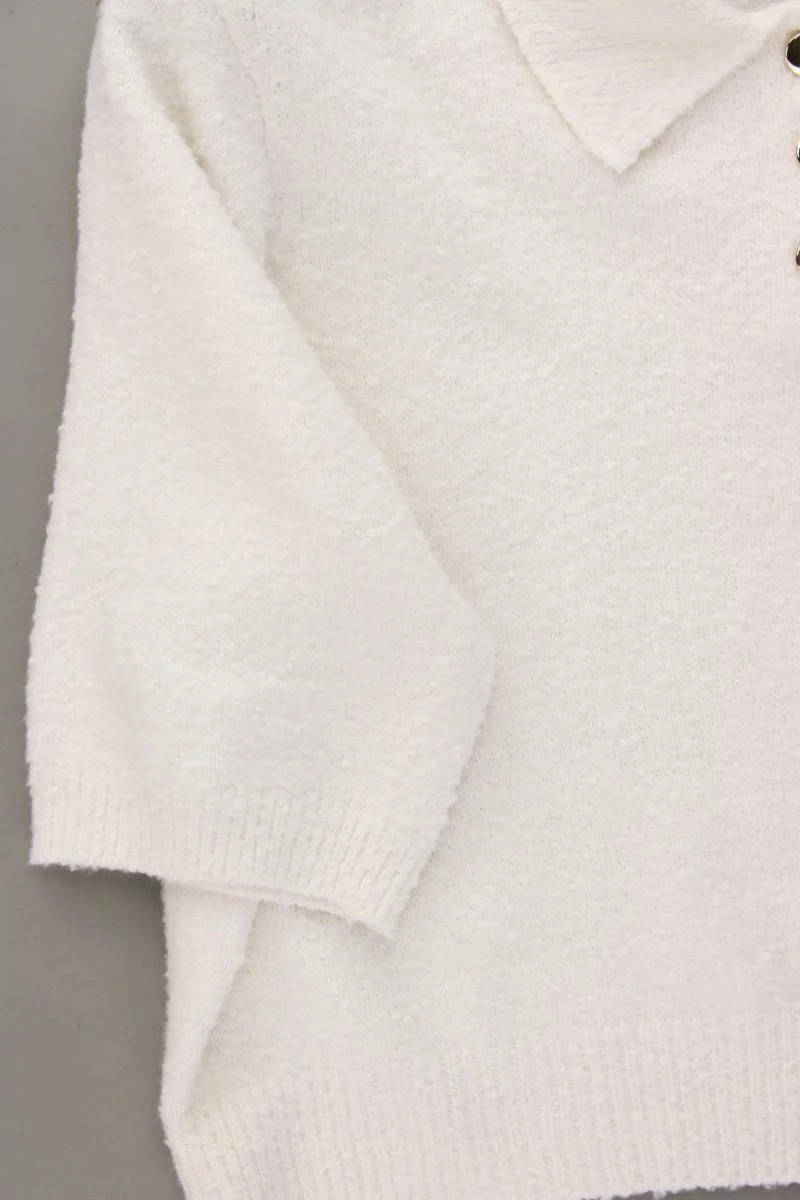 Primark Crop Strickshirt Gr. XXL Kurzarm creme aus Polyester