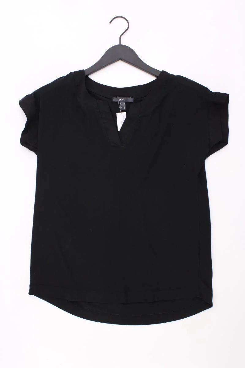 Esprit Shirt mit V-Ausschnitt Gr. XS Kurzarm schwarz aus Lyocell