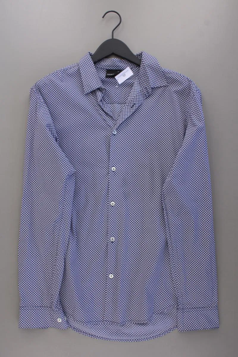 Emporio Armani Langarmhemd für Herren Gr. XL geometrisches Muster blau