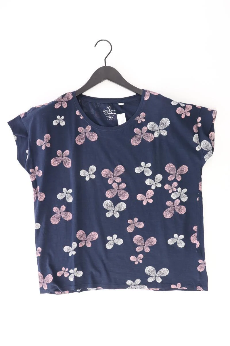 Esprit Printshirt Gr. XL mit Blumenmuster Kurzarm blau aus Baumwolle