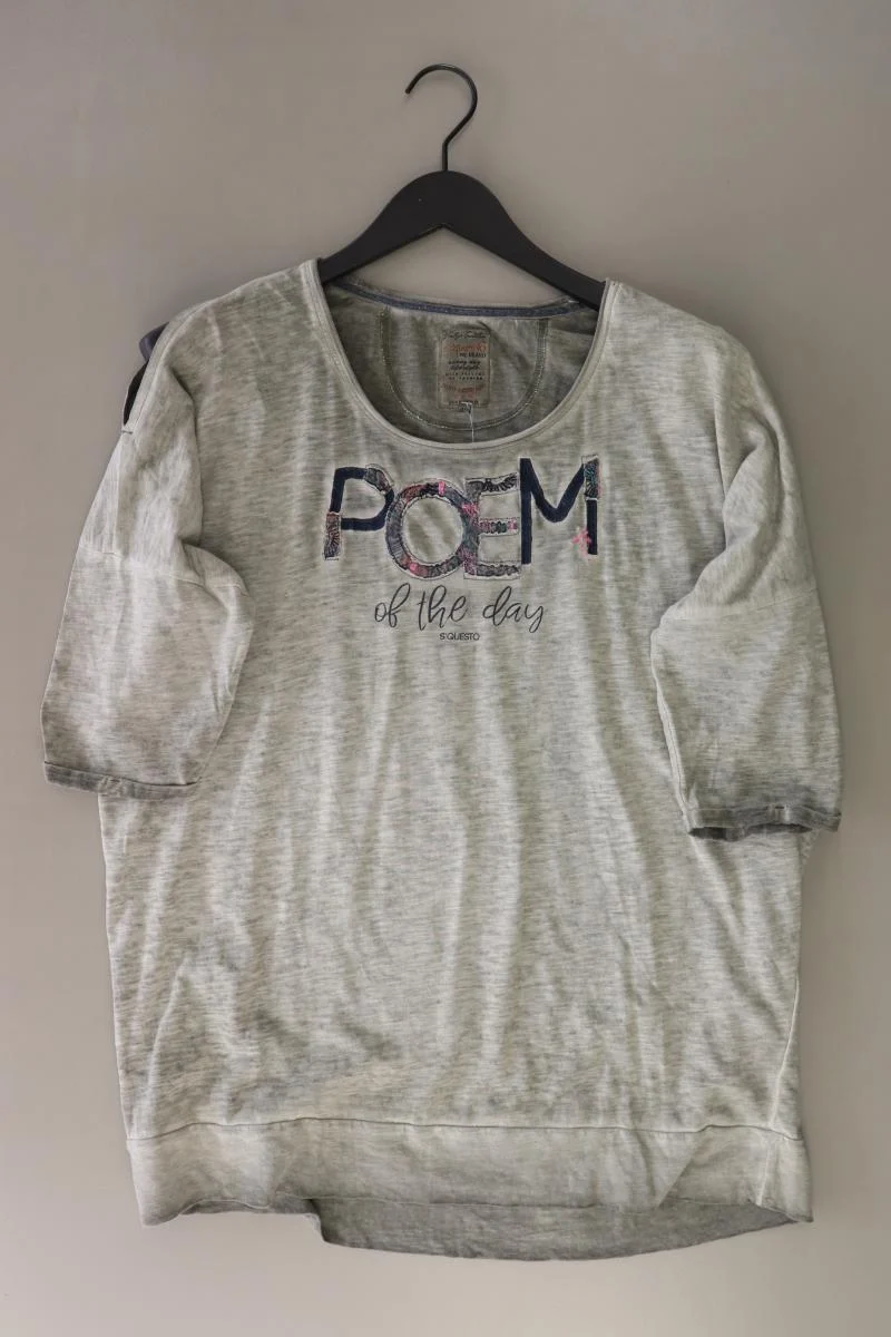 s'questo T-Shirt Gr. 42 Kurzarm mit Pailletten grau aus Baumwolle